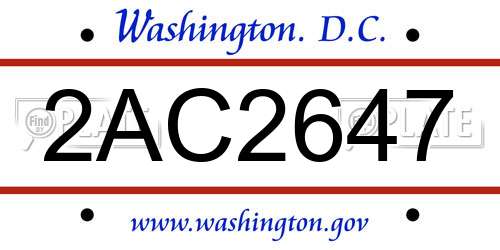 2AC2647 District Of Columbia License Plate