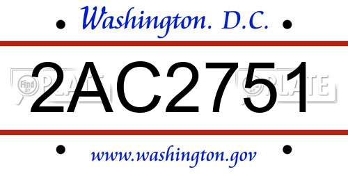 2AC2751 District Of Columbia License Plate