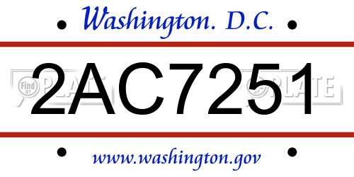 2AC7251 District Of Columbia License Plate