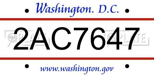 2AC7647 District Of Columbia License Plate