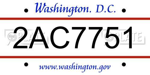 2AC7751 District Of Columbia License Plate