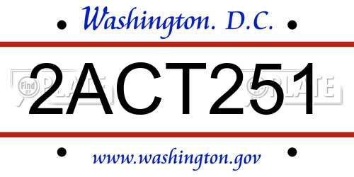 2ACT251 District Of Columbia License Plate