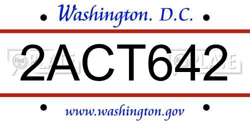 2ACT642 District Of Columbia License Plate