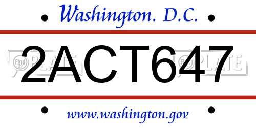 2ACT647 District Of Columbia License Plate