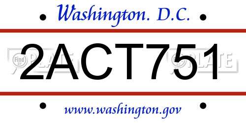 2ACT751 District Of Columbia License Plate
