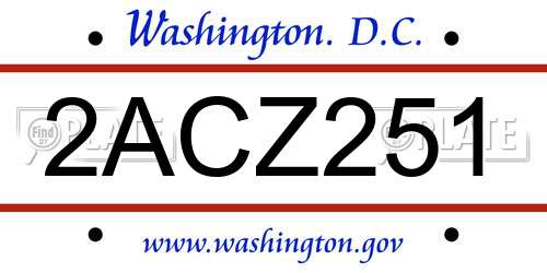2ACZ251 District Of Columbia License Plate