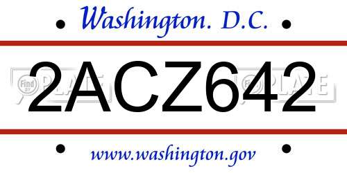 2ACZ642 District Of Columbia License Plate