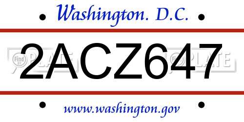 2ACZ647 District Of Columbia License Plate