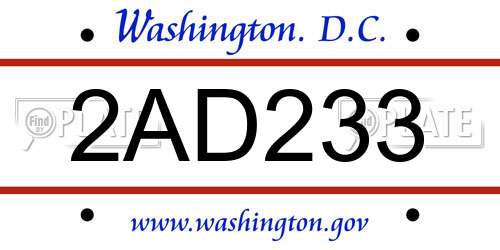 2AD233 District Of Columbia License Plate