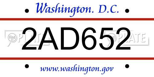 2AD652 District Of Columbia License Plate