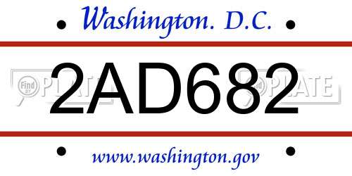 2AD682 District Of Columbia License Plate