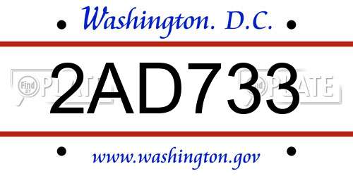 2AD733 District Of Columbia License Plate