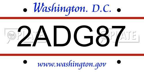 2ADG87 District Of Columbia License Plate