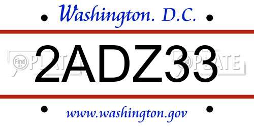 2ADZ33 District Of Columbia License Plate