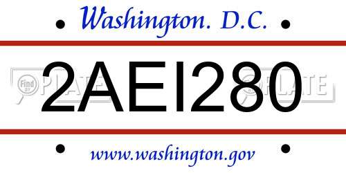2AEI280 District Of Columbia License Plate