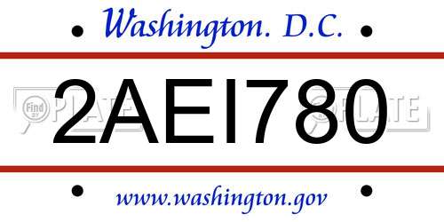 2AEI780 District Of Columbia License Plate