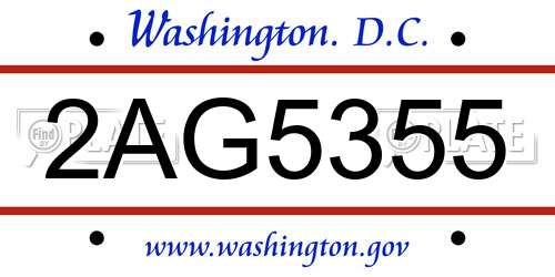 2AG5355 District Of Columbia License Plate