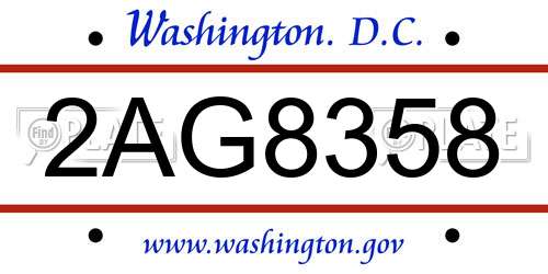 2AG8358 District Of Columbia License Plate