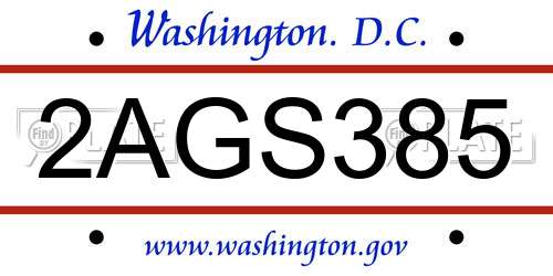 2AGS385 District Of Columbia License Plate