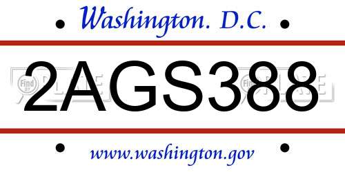 2AGS388 District Of Columbia License Plate