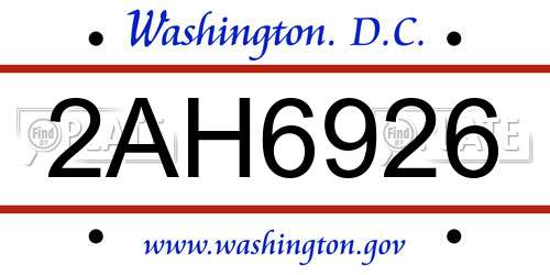 2AH6926 District Of Columbia License Plate