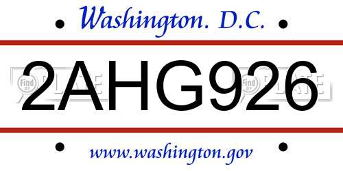 2AHG926 District Of Columbia License Plate