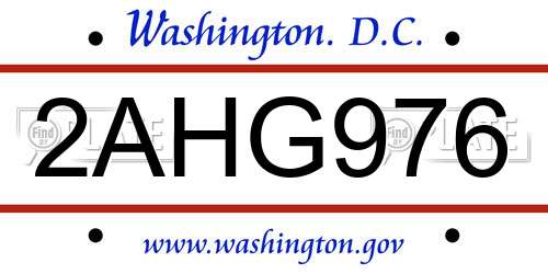 2AHG976 District Of Columbia License Plate