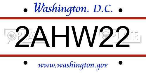 2AHW22 District Of Columbia License Plate