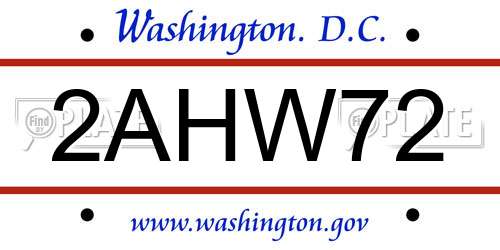 2AHW72 District Of Columbia License Plate
