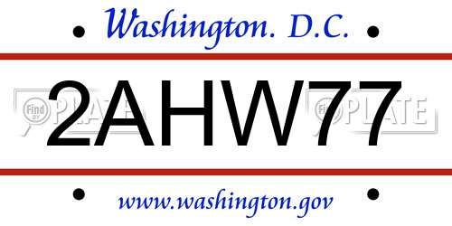 2AHW77 District Of Columbia License Plate