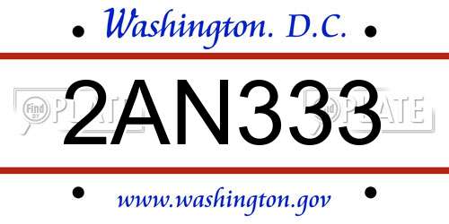2AN333 District Of Columbia License Plate