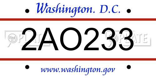 2AO233 District Of Columbia License Plate