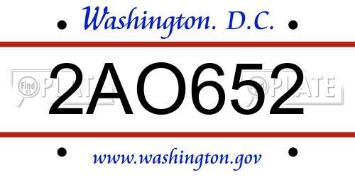 2AO652 District Of Columbia License Plate