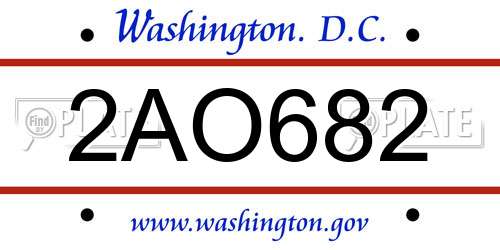2AO682 District Of Columbia License Plate