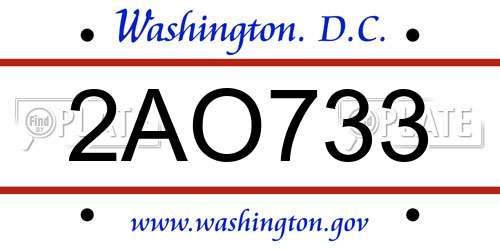 2AO733 District Of Columbia License Plate