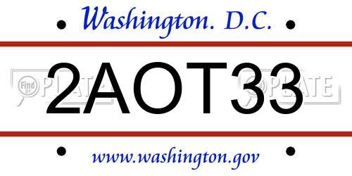 2AOT33 District Of Columbia License Plate