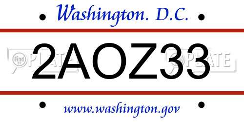 2AOZ33 District Of Columbia License Plate
