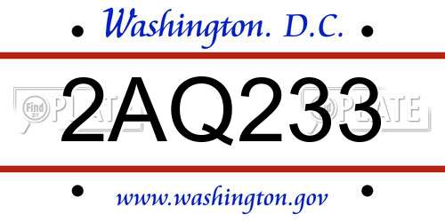 2AQ233 District Of Columbia License Plate