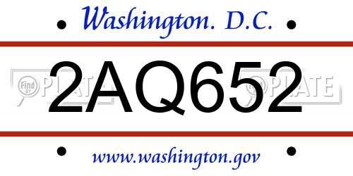 2AQ652 District Of Columbia License Plate