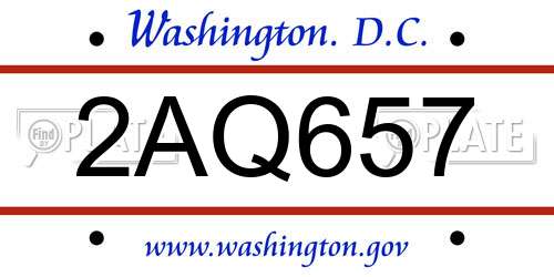 2AQ657 District Of Columbia License Plate