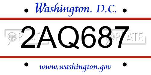 2AQ687 District Of Columbia License Plate