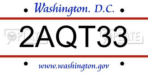 2AQT33 District Of Columbia License Plate