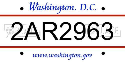 2AR2963 District Of Columbia License Plate