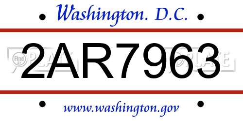 2AR7963 District Of Columbia License Plate