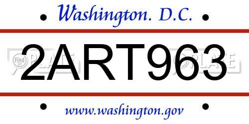 2ART963 District Of Columbia License Plate