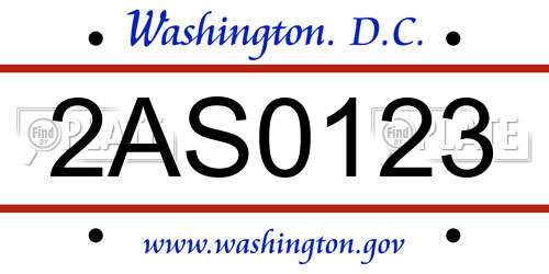 2AS0123 District Of Columbia License Plate
