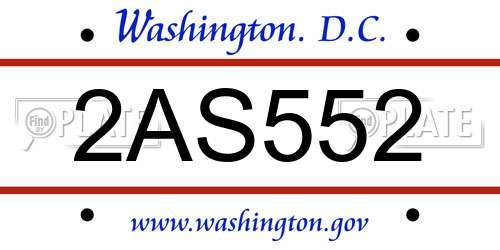 2AS552 District Of Columbia License Plate