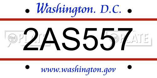 2AS557 District Of Columbia License Plate