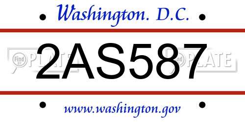 2AS587 District Of Columbia License Plate