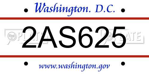 2AS625 District Of Columbia License Plate